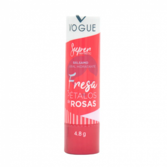 BALSAMO LABIAL VOGUE HIDRATANTE FRESA CON PETALOS DE ROSA X4.8G VOGUE